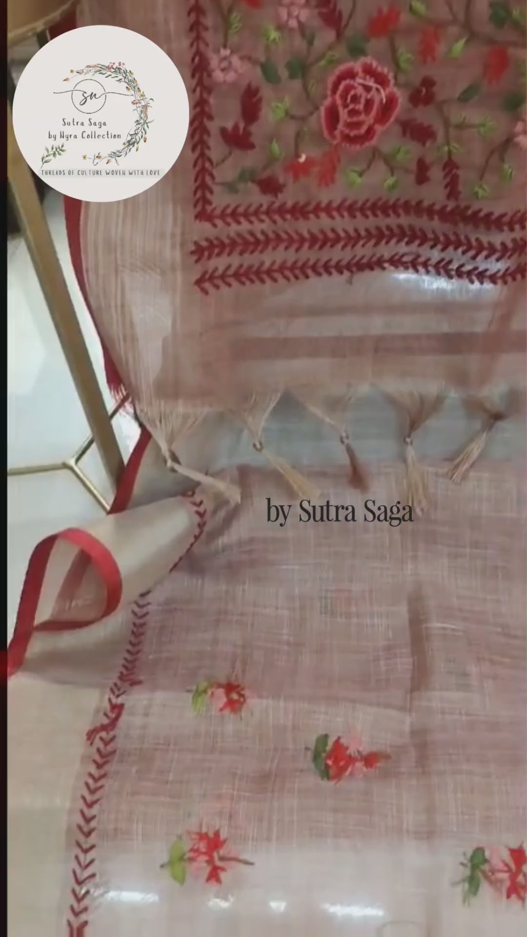 Load video: Purna - Premium Hand Embroidery Design Sarees