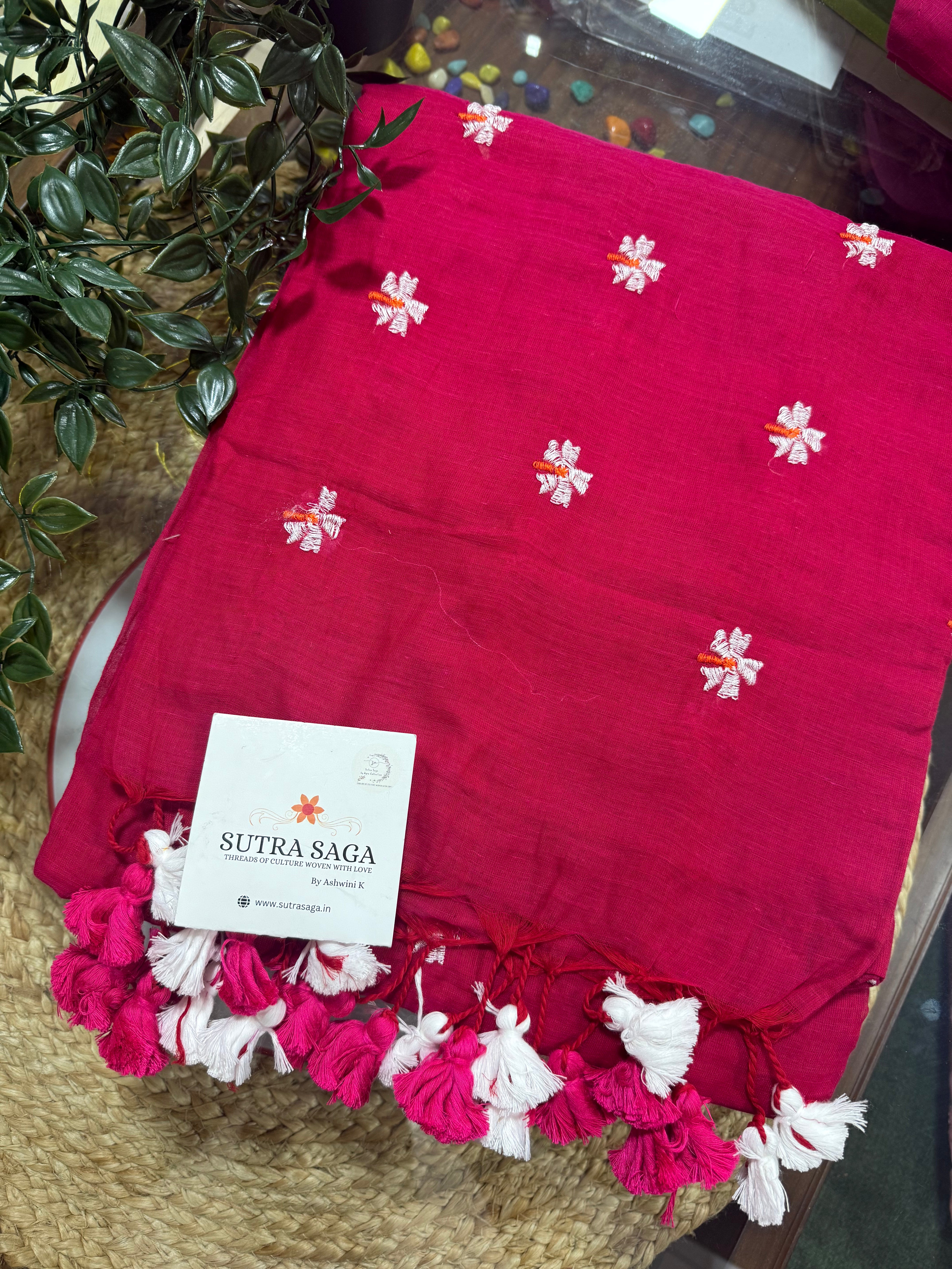 Mul Cotton Embroidery Parijat Saree
