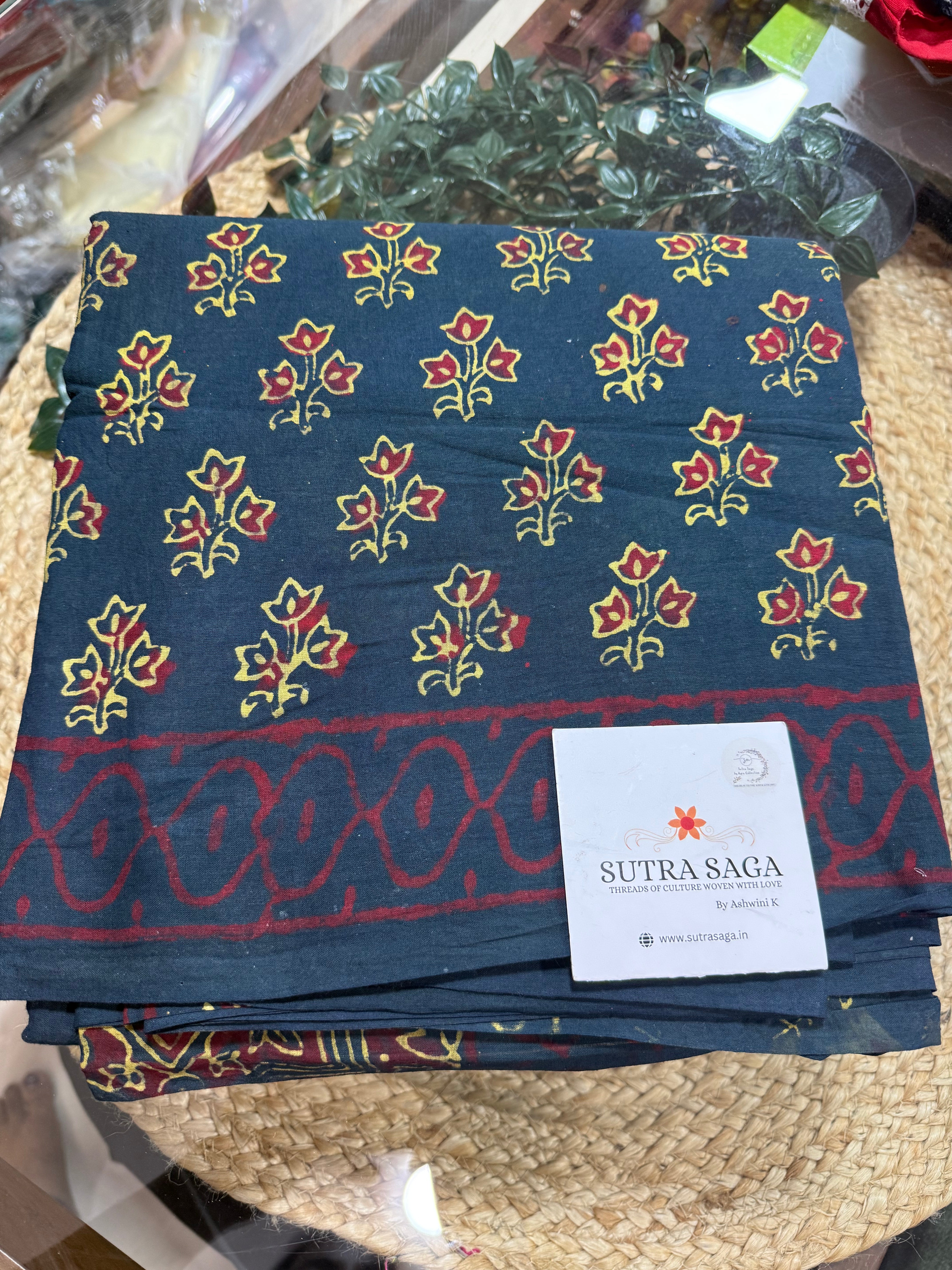 Hand Block Cotton Sarees with blouse piece