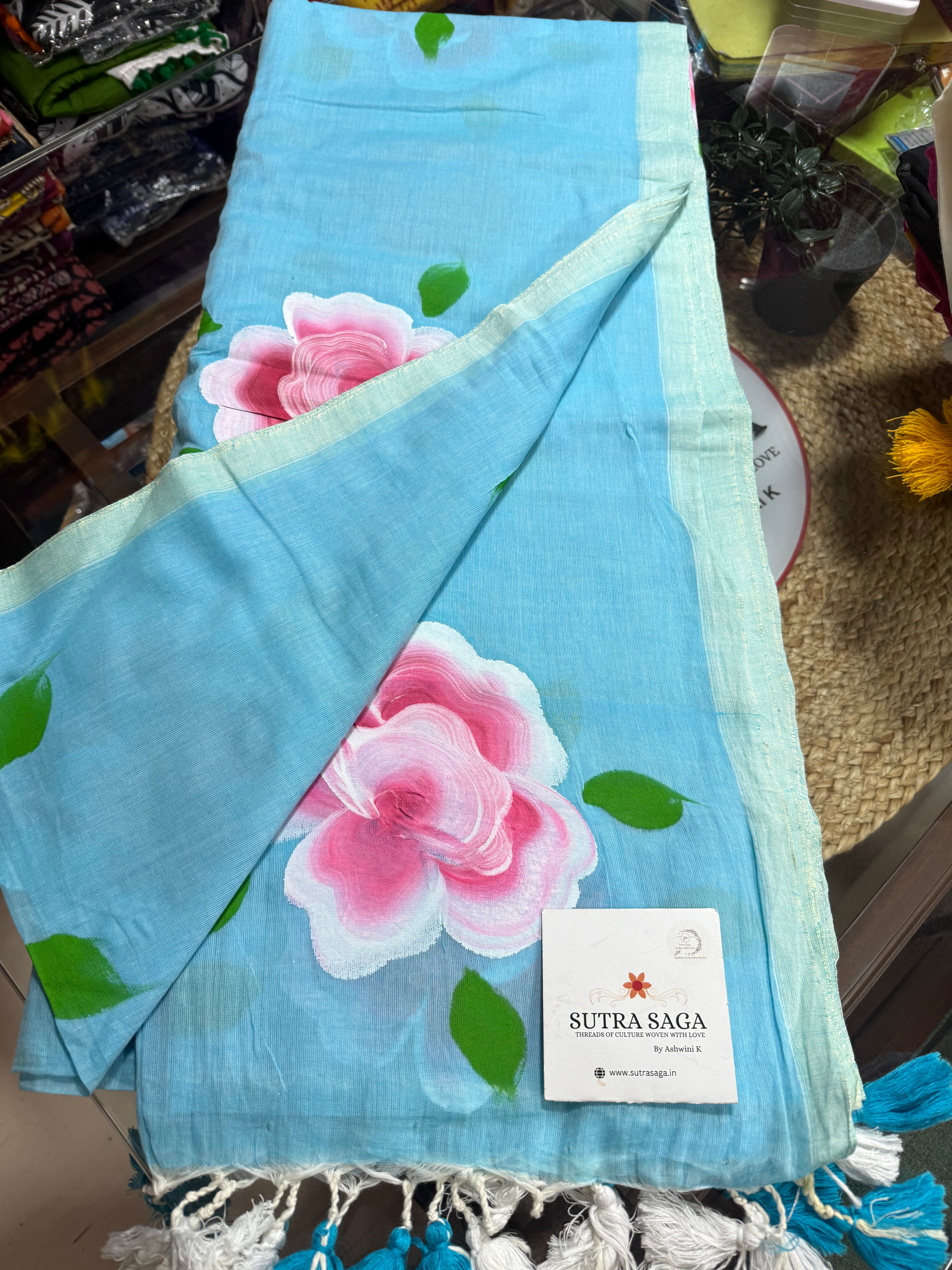 Mul Cotton Handpainted Sarees