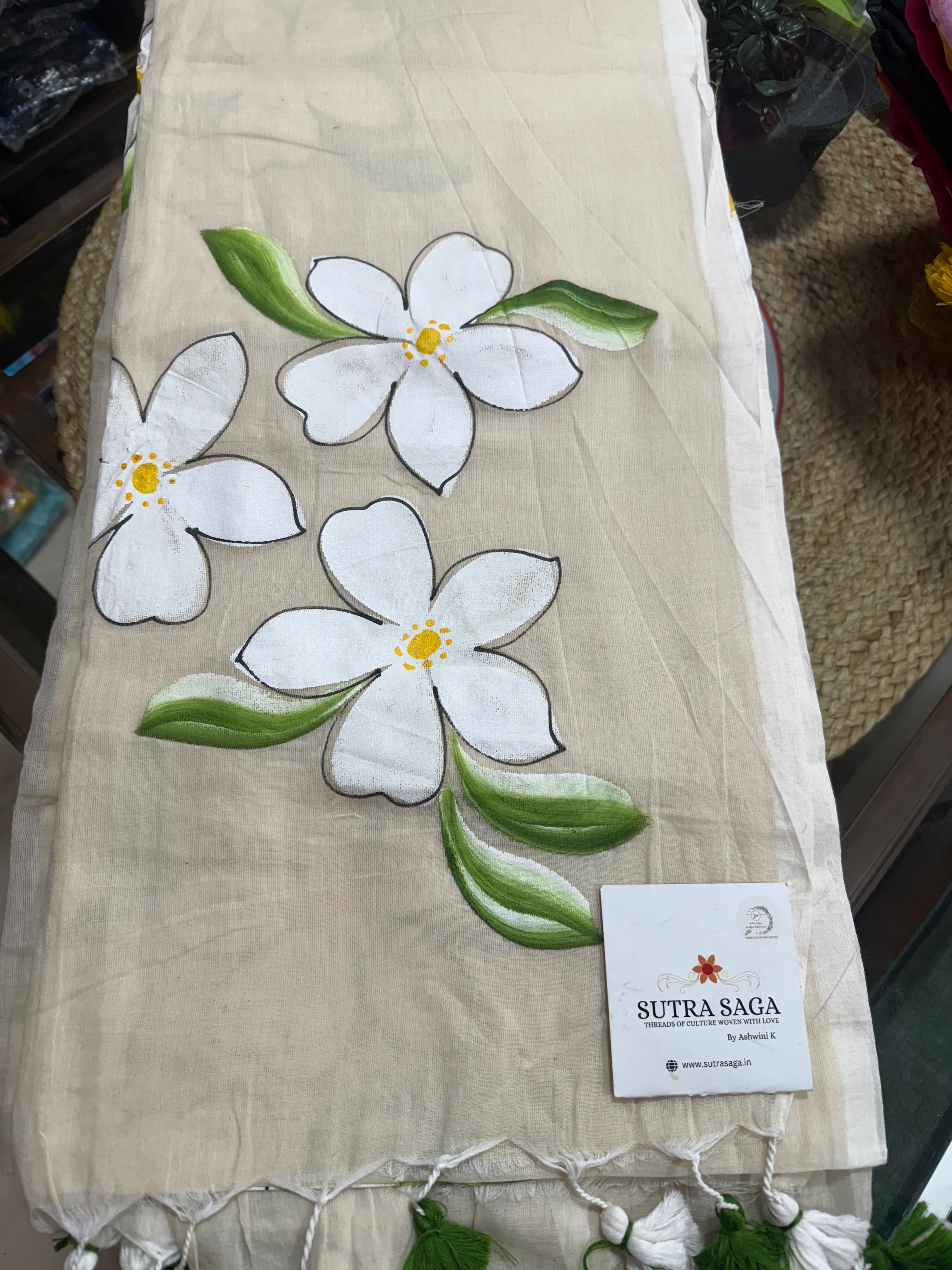 Mul Cotton Handpainted Sarees