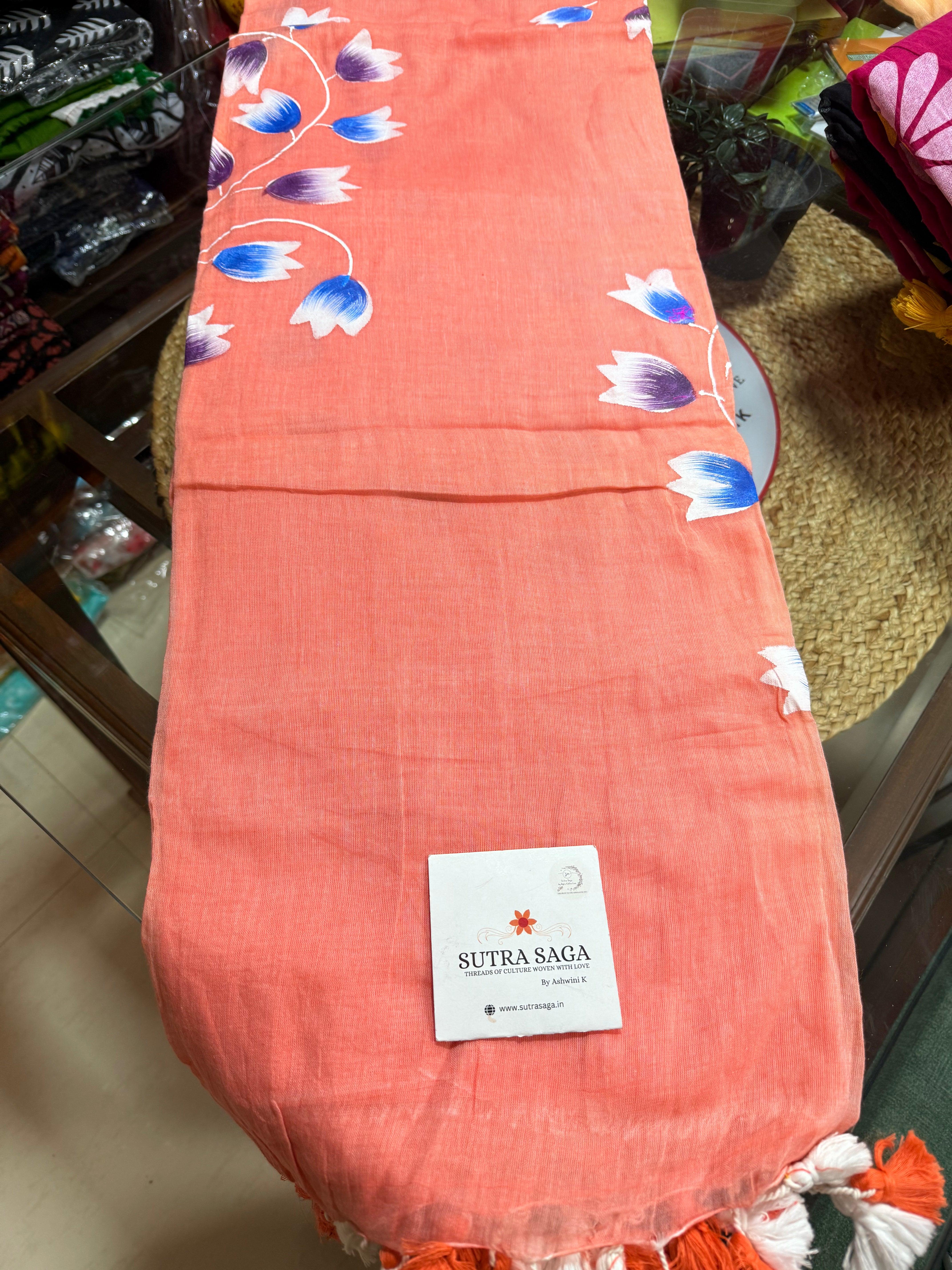 Mul Cotton Hand Painted Sarees