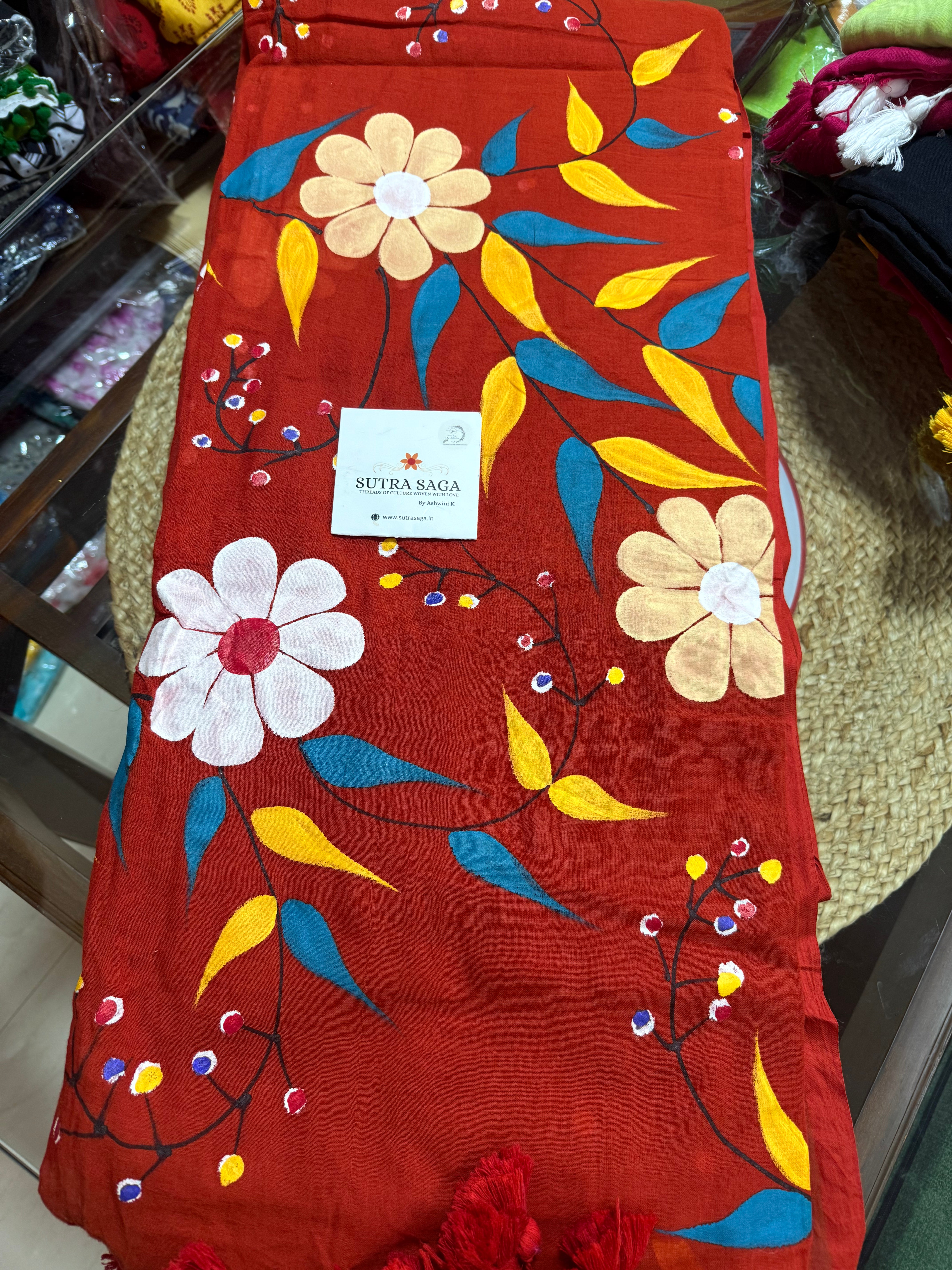 Mul Cotton Hand Painted Saree