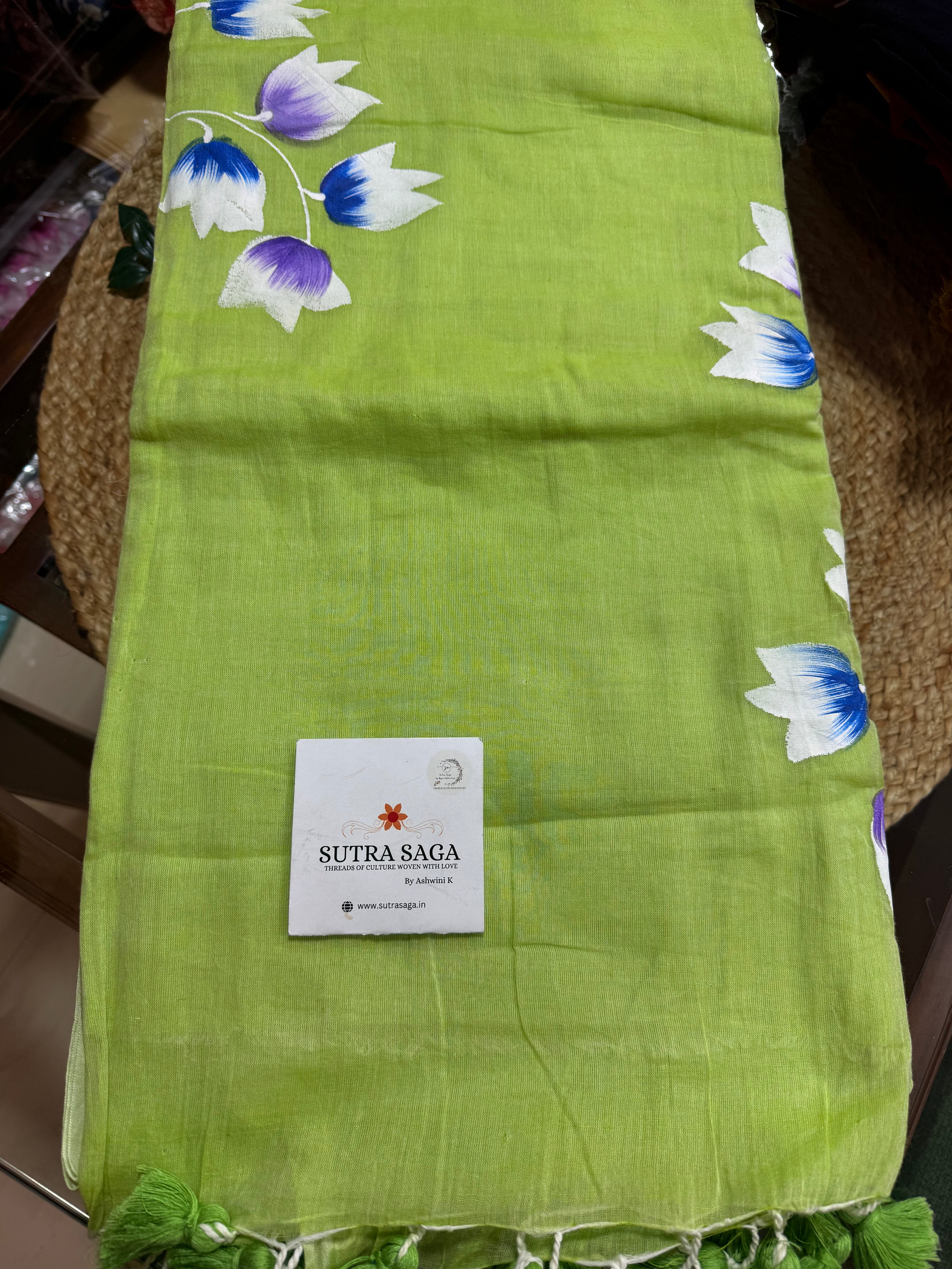 Mul Cotton Hand Painted Saree