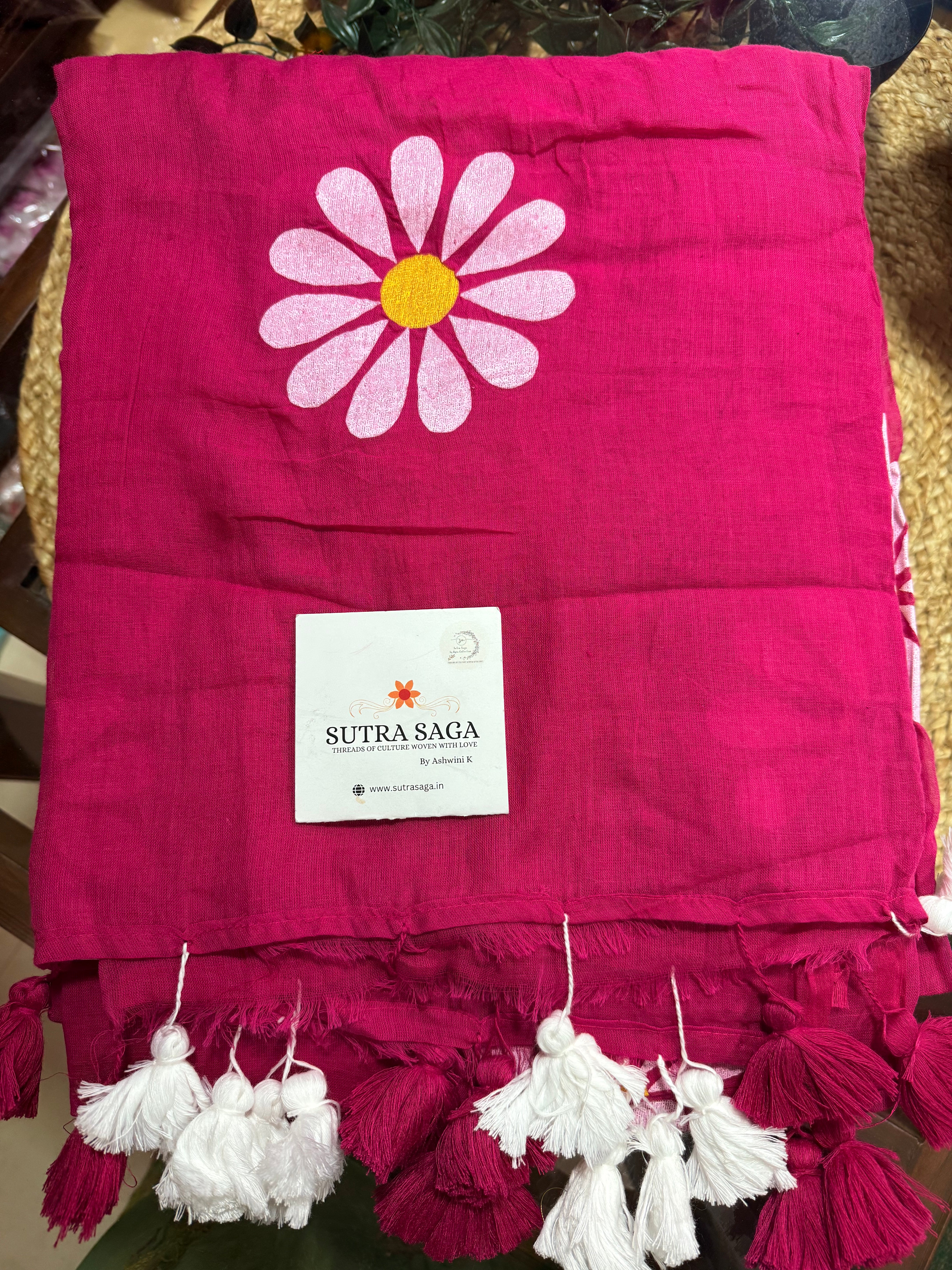 Mul Cotton Hand Painted Saree