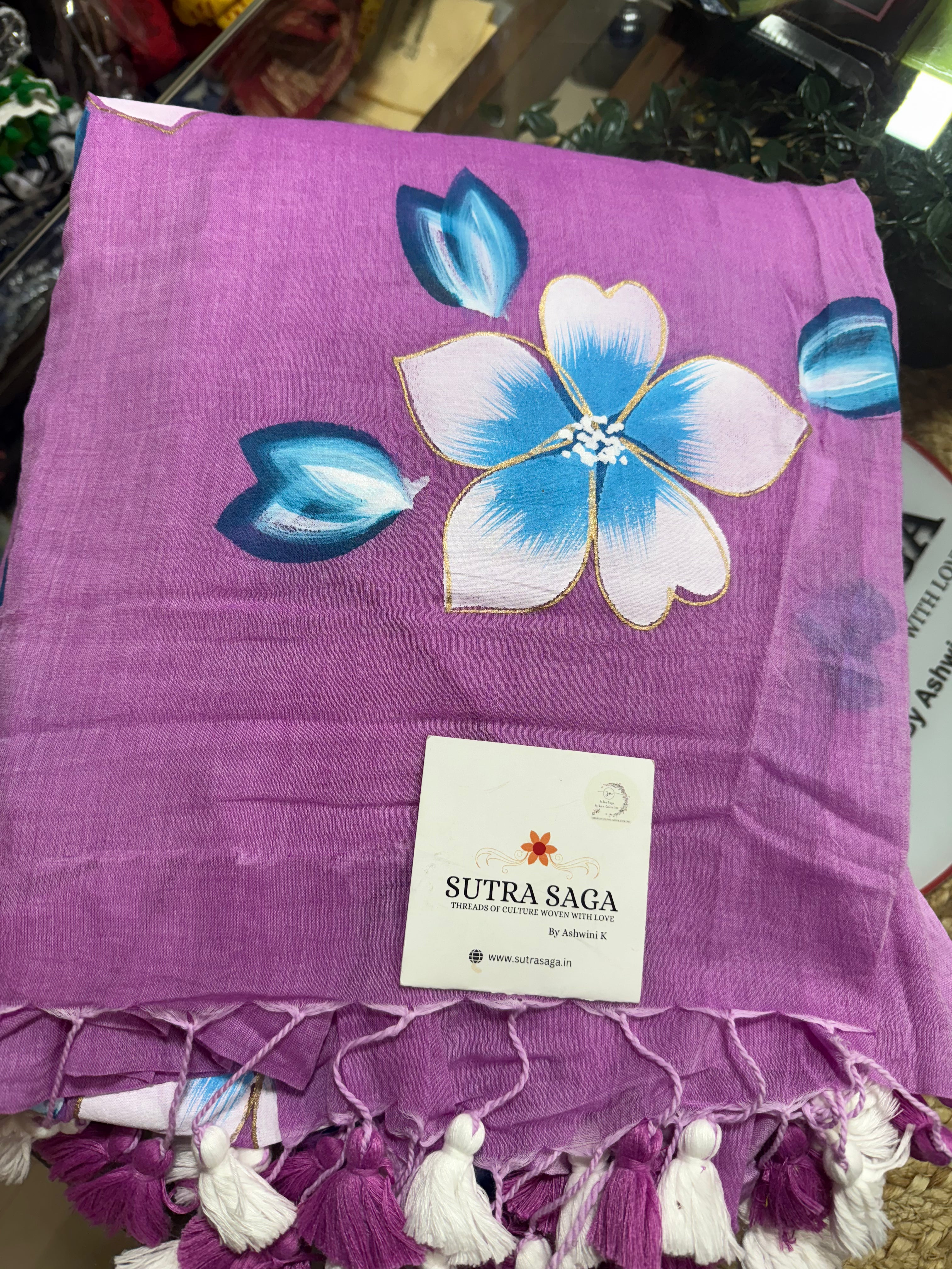 Mul Cotton Hand Painted Sarees