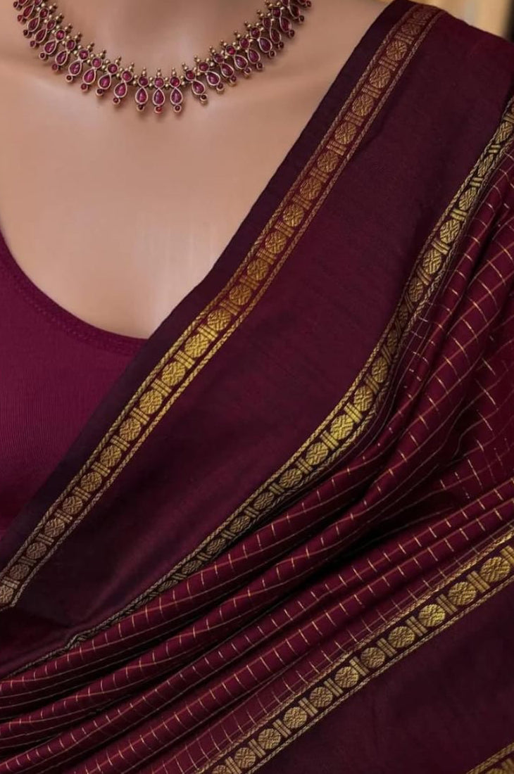 Gadwal Cotton Silk Saree - Maroon Colour