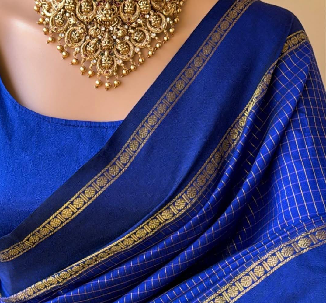Gadwal Cotton Silk Saree - Blue Colour
