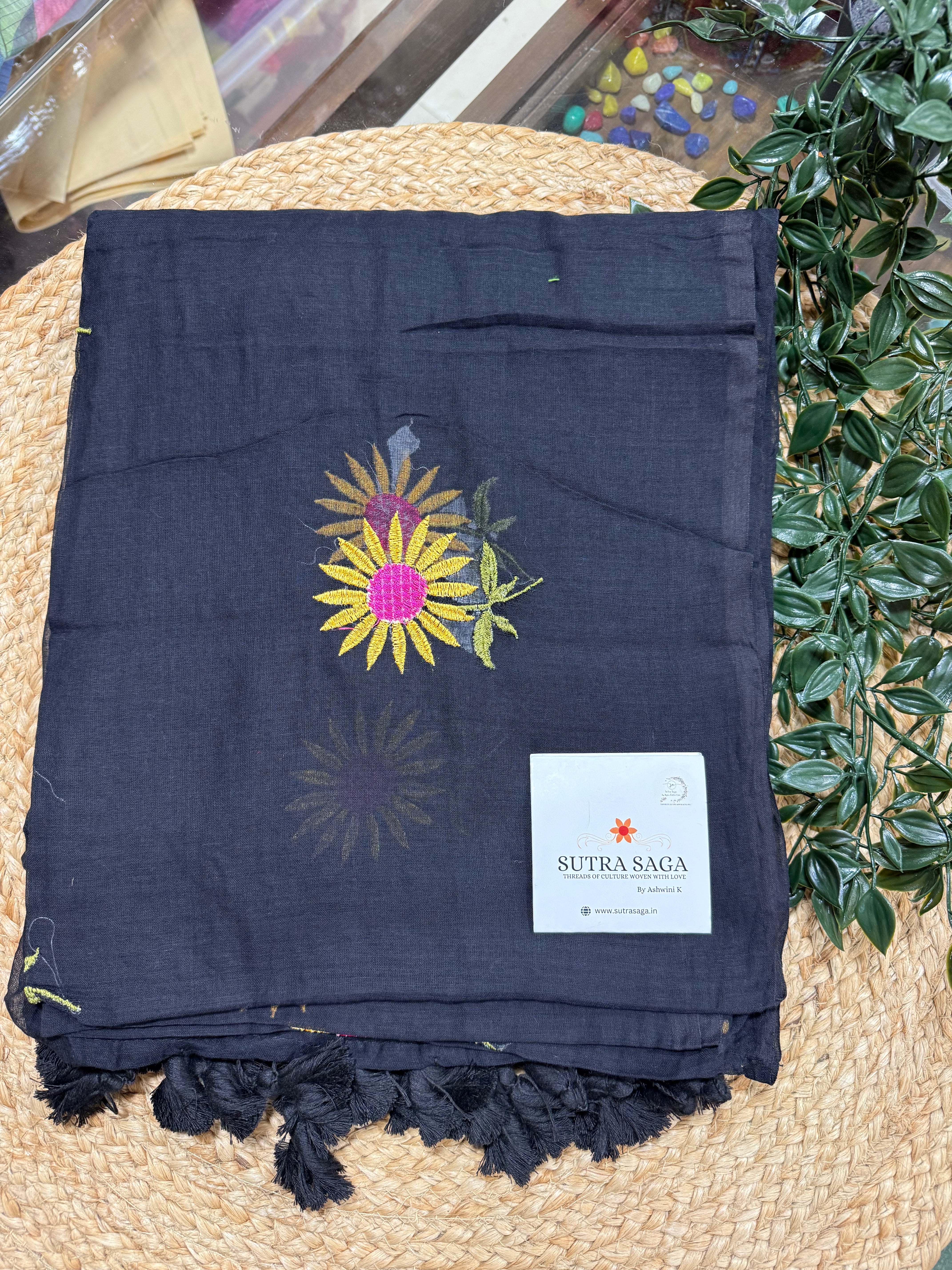 Mul Cotton Sunflower embroidery Saree