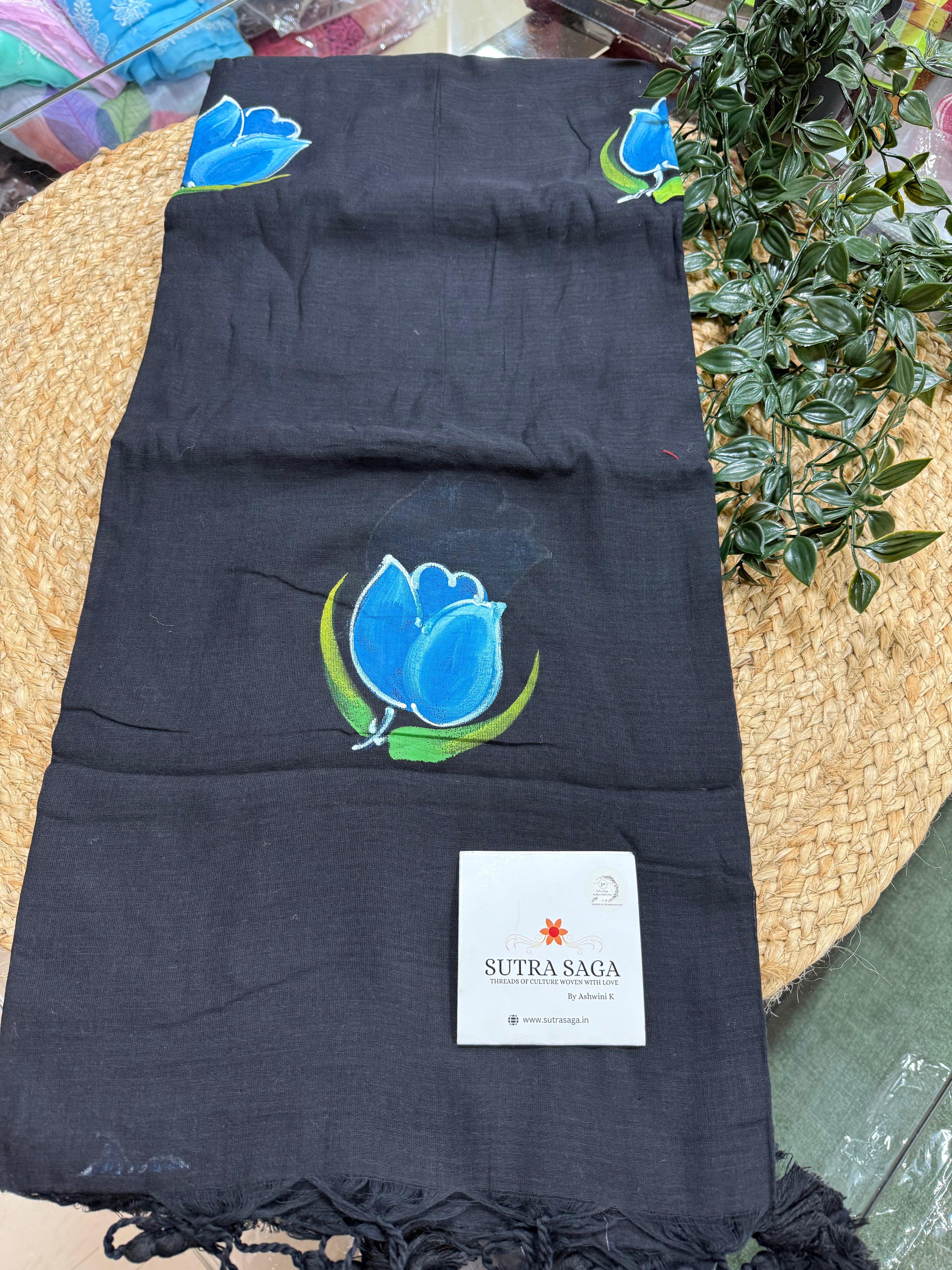 Mul Cotton Hand Painted Saree