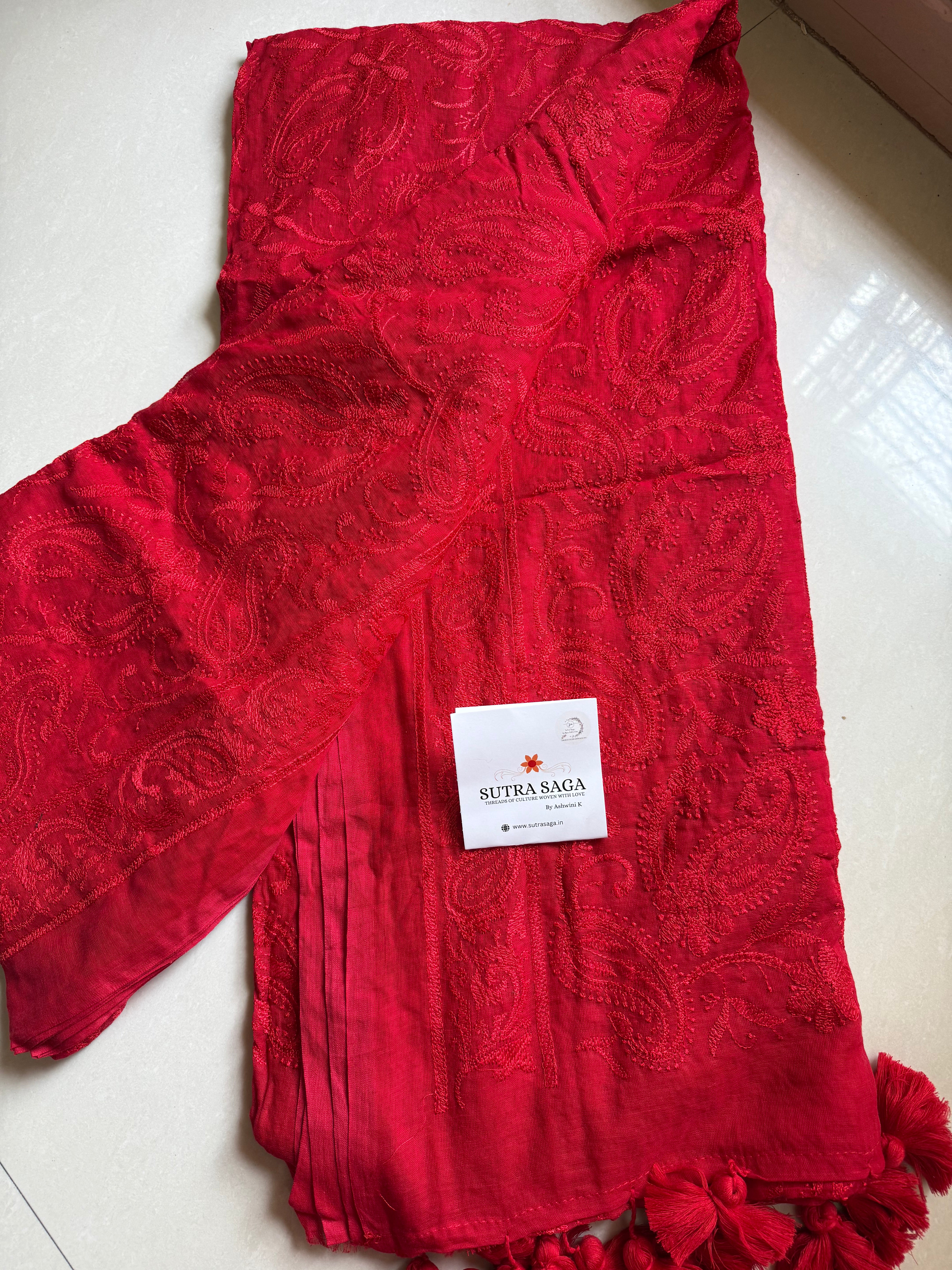 Mul Cotton Chikankari Saree