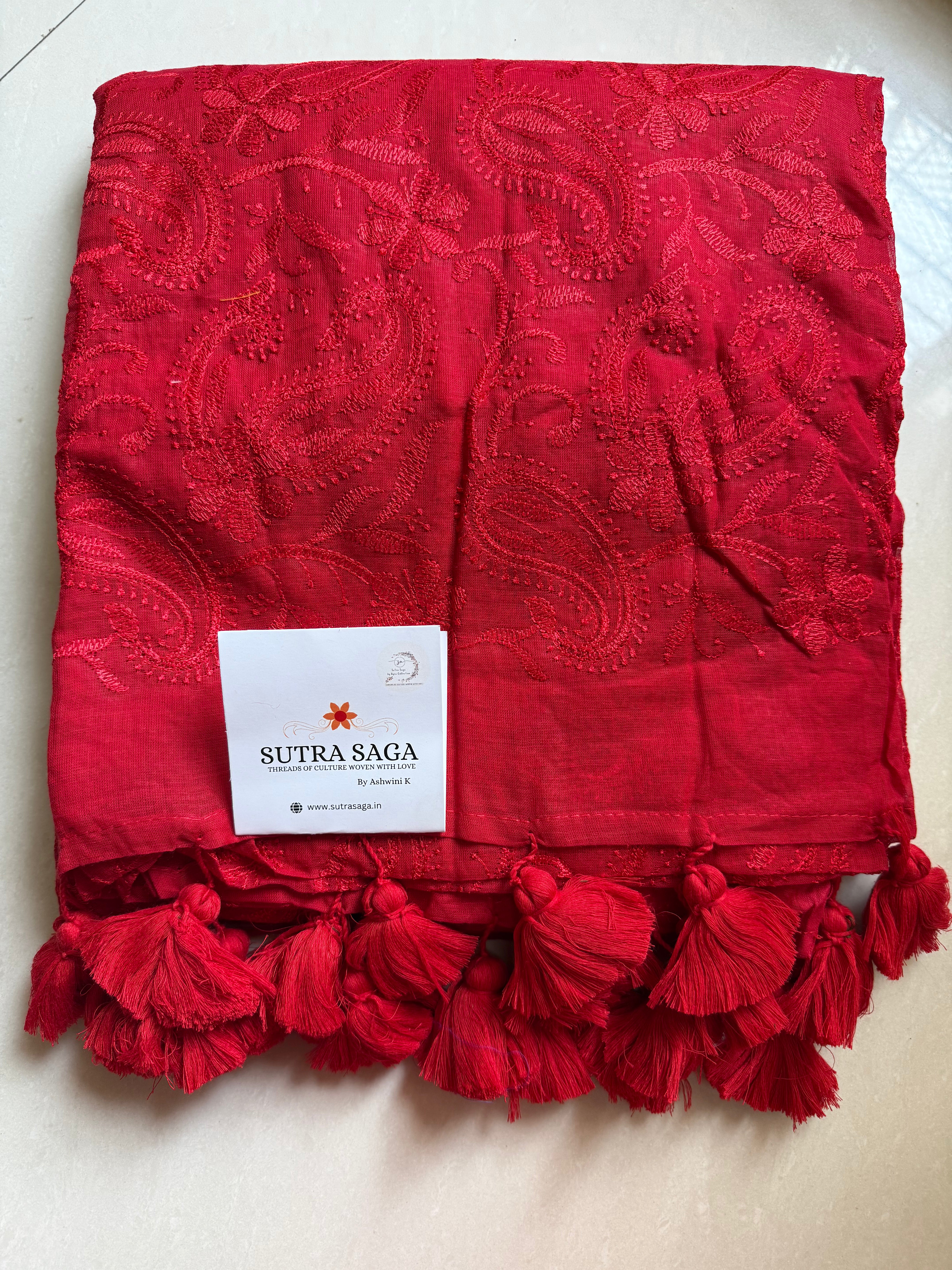 Mul Cotton Chikankari Saree