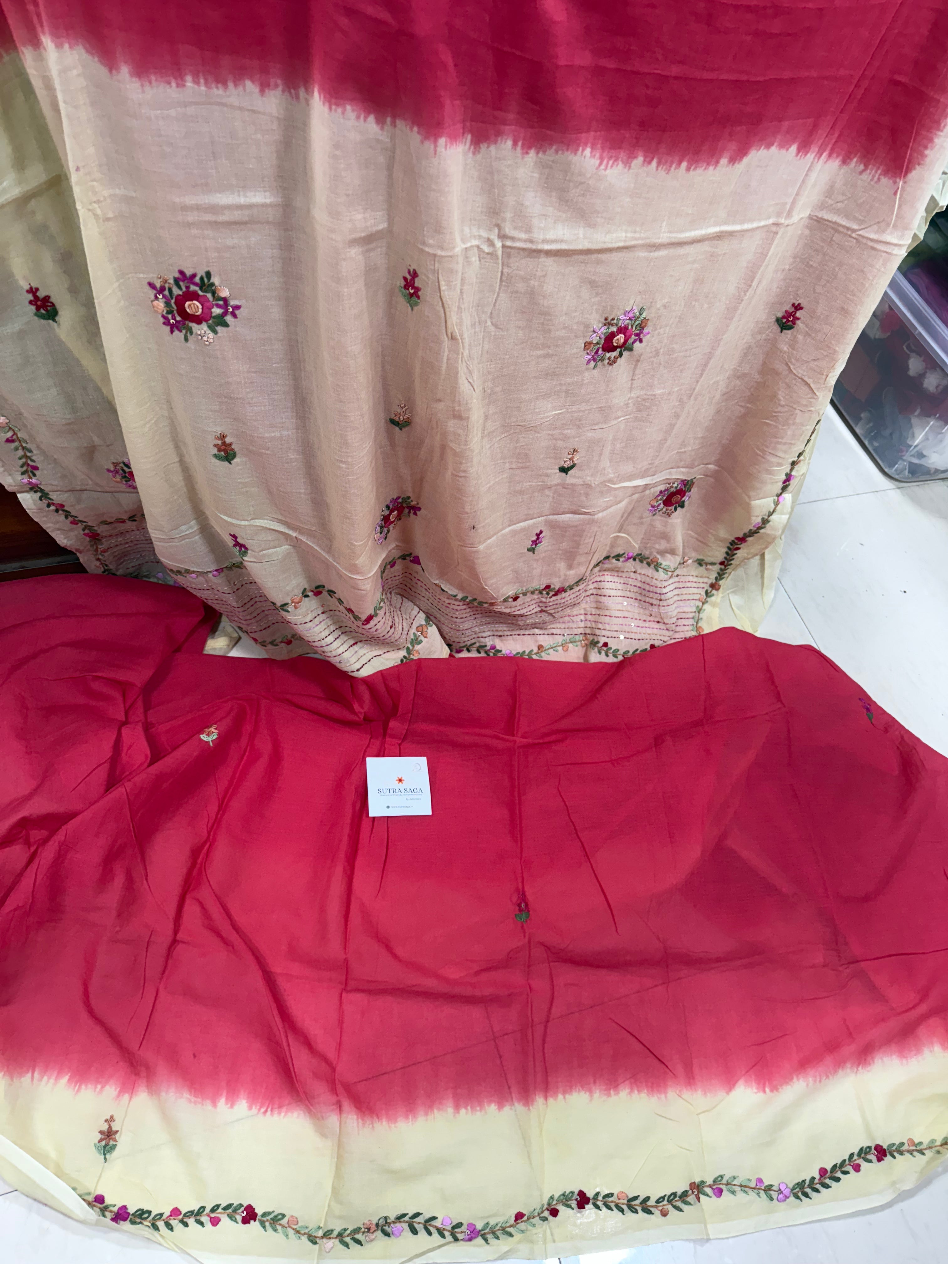 Mul Cotton Saree with Natural Dye and Hand Embroidery