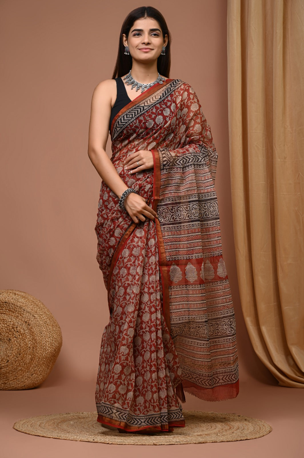 Kota Doria Floral Print Sarees