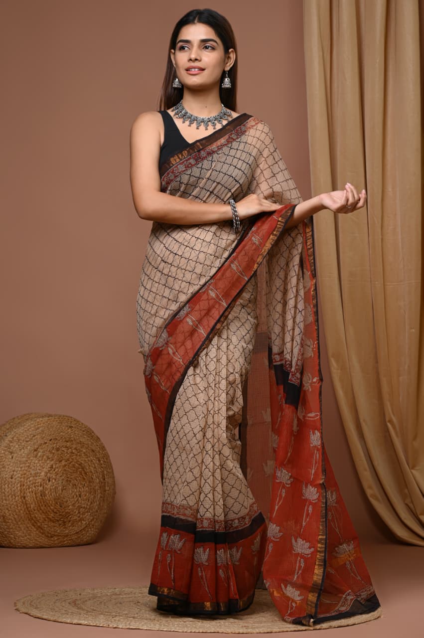 Kota Doria Saree with zari border