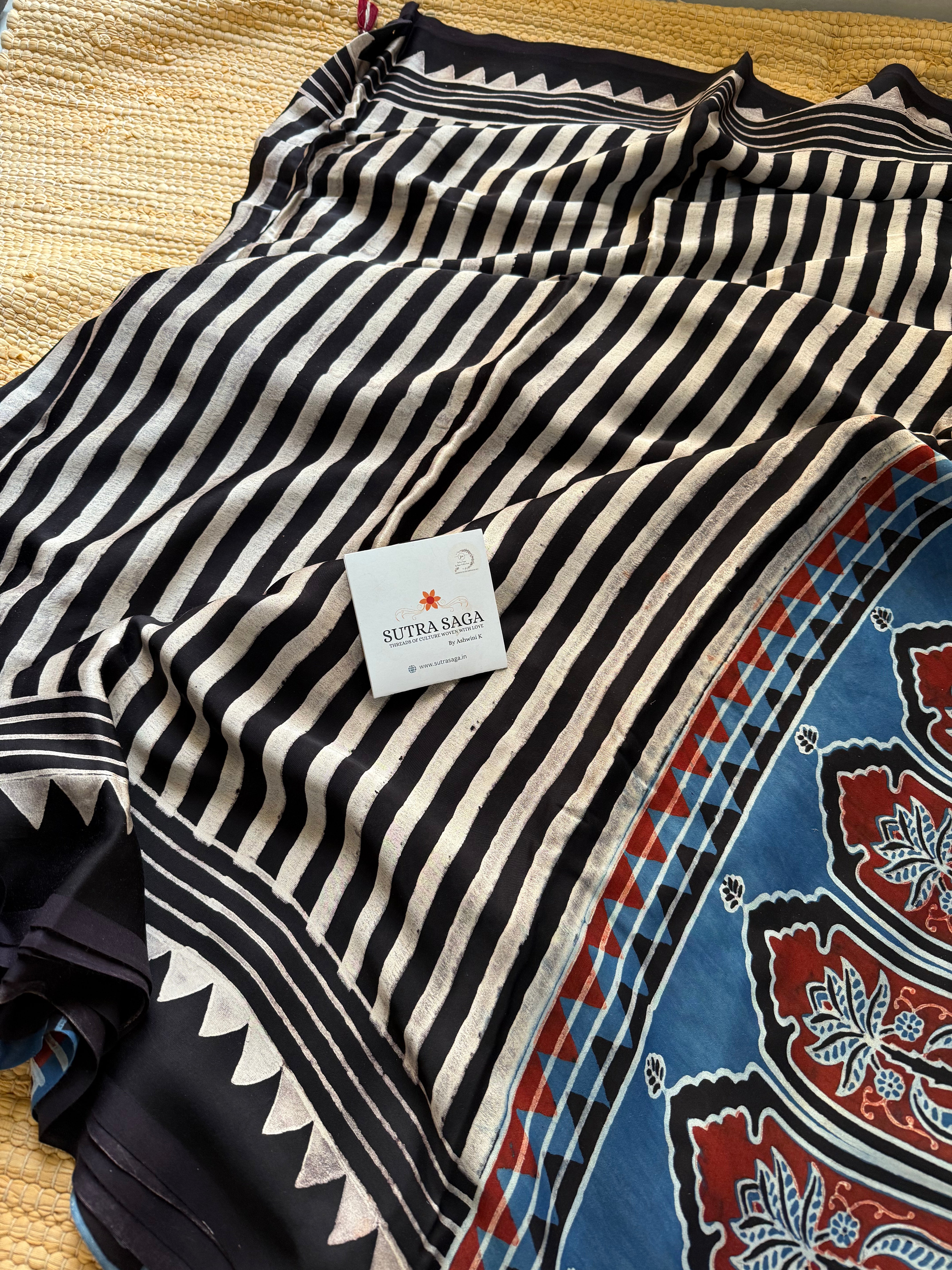 Pure Ajrakh Modal Silk Sarees