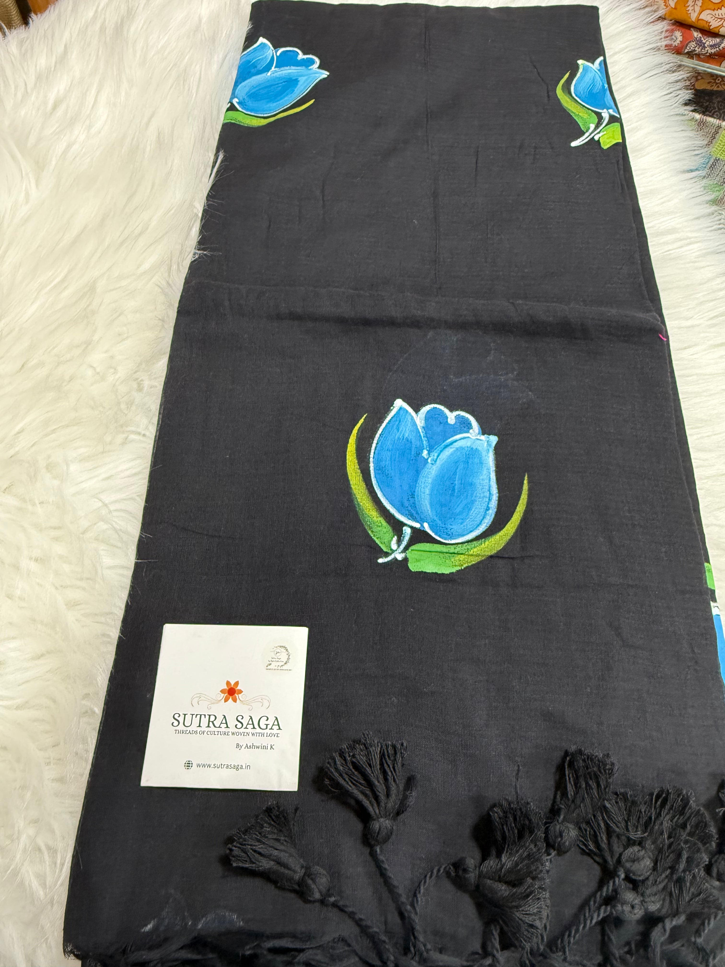 Rosy Mul cotton Handpainted saree