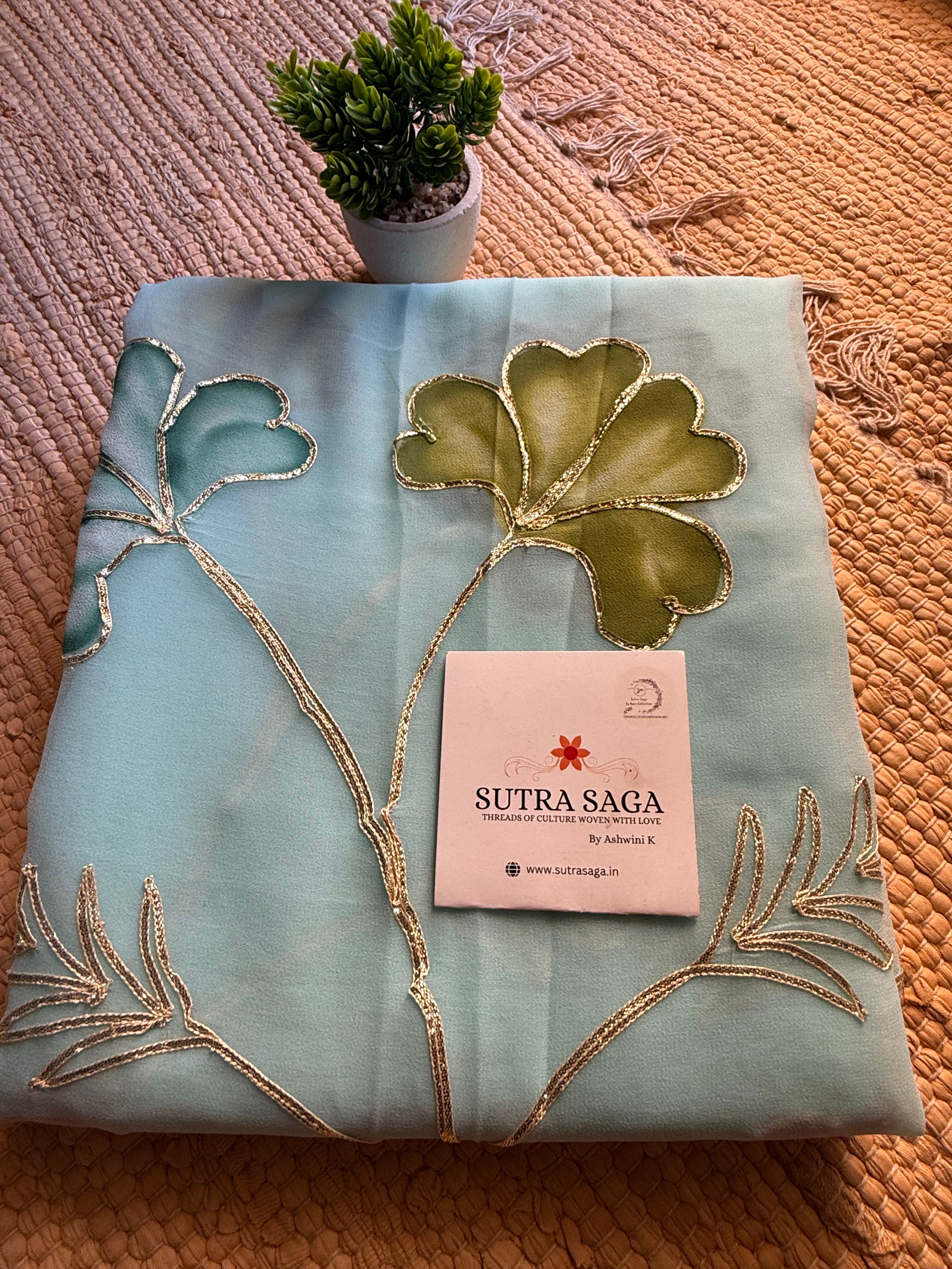 Mohini - Handpainted and Hand Embroidery Chiffon Saree