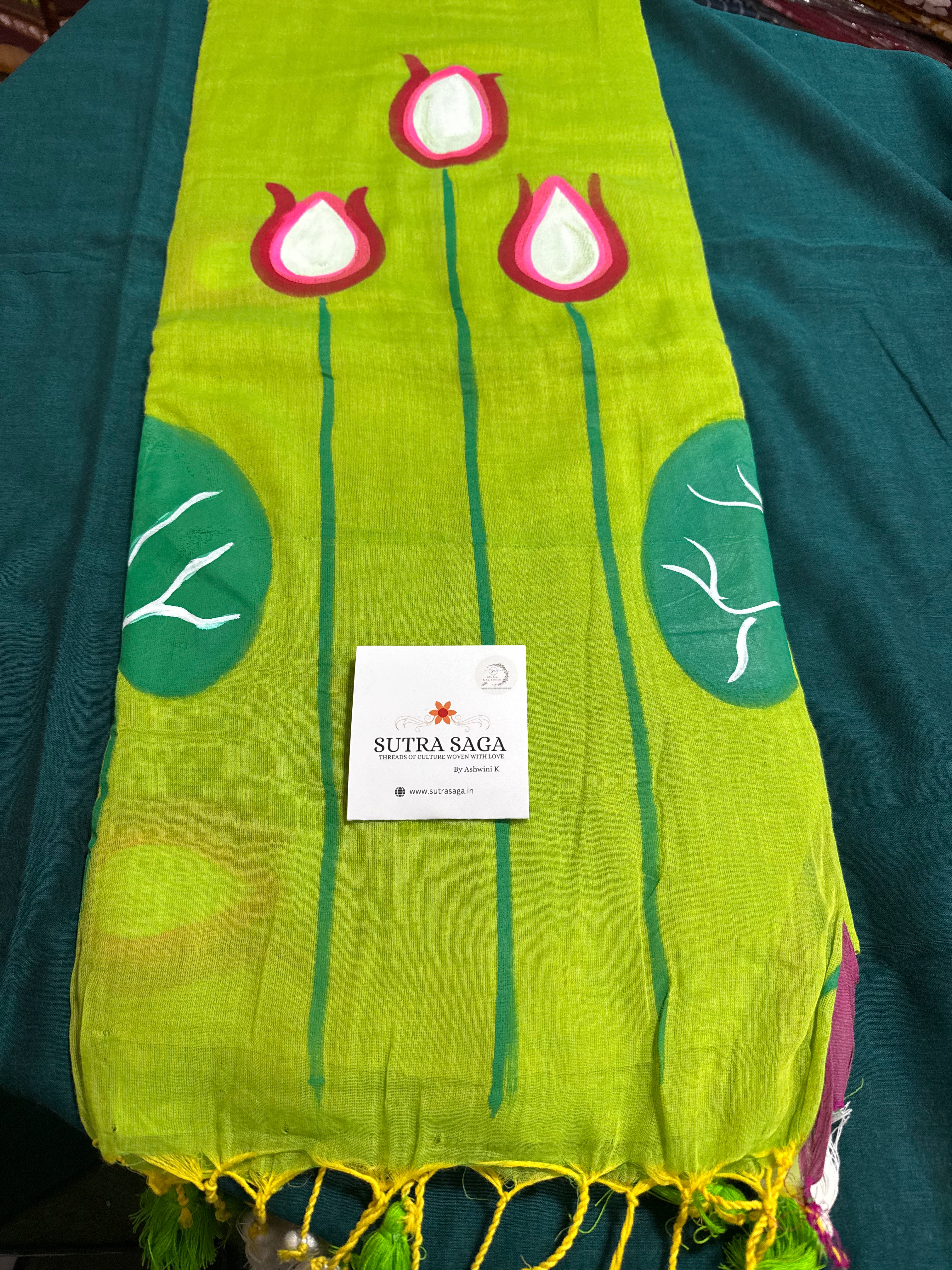 Handpainted Mul Lotus Saree