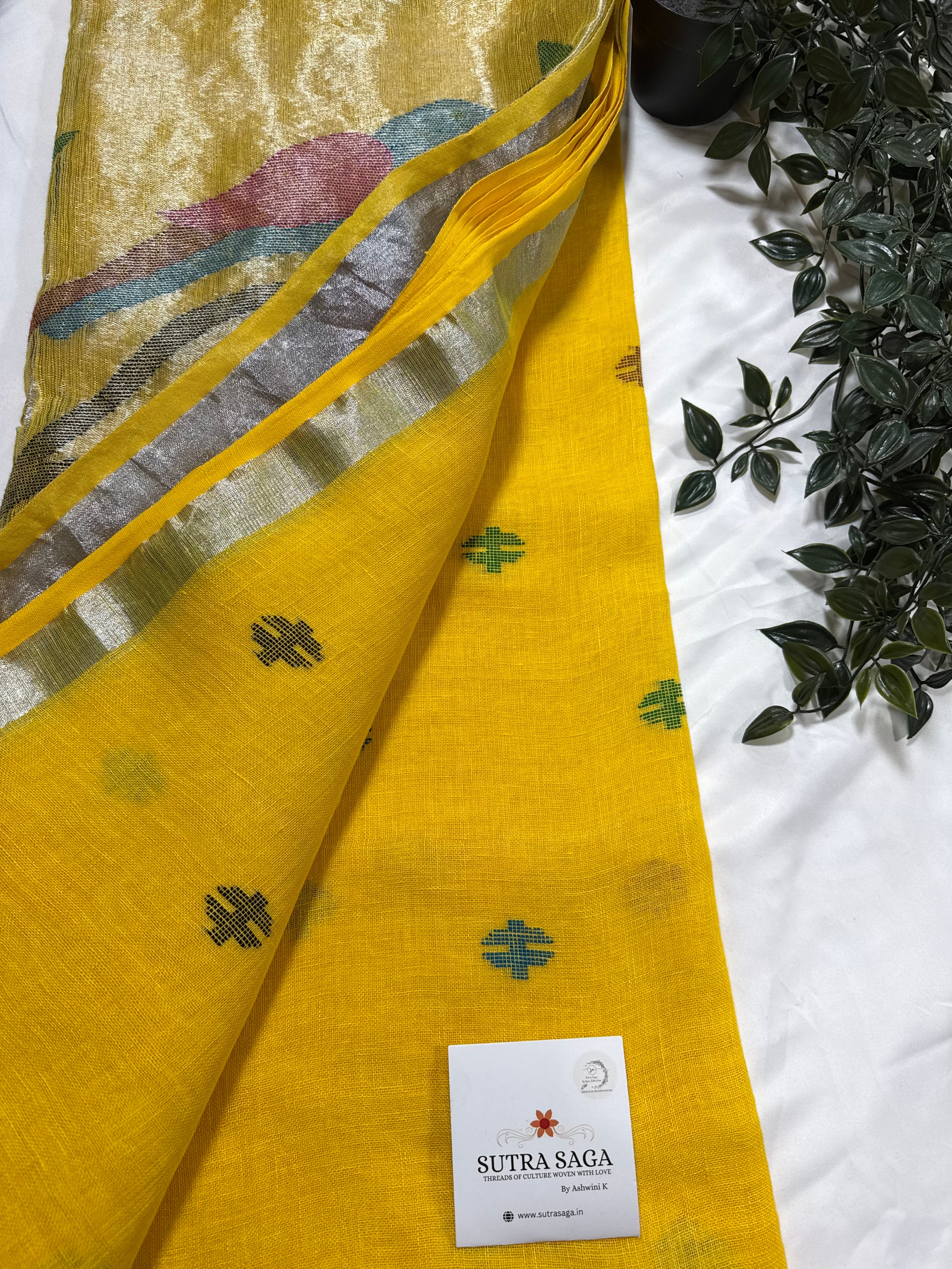 Linen Paithani Jamdani Saree