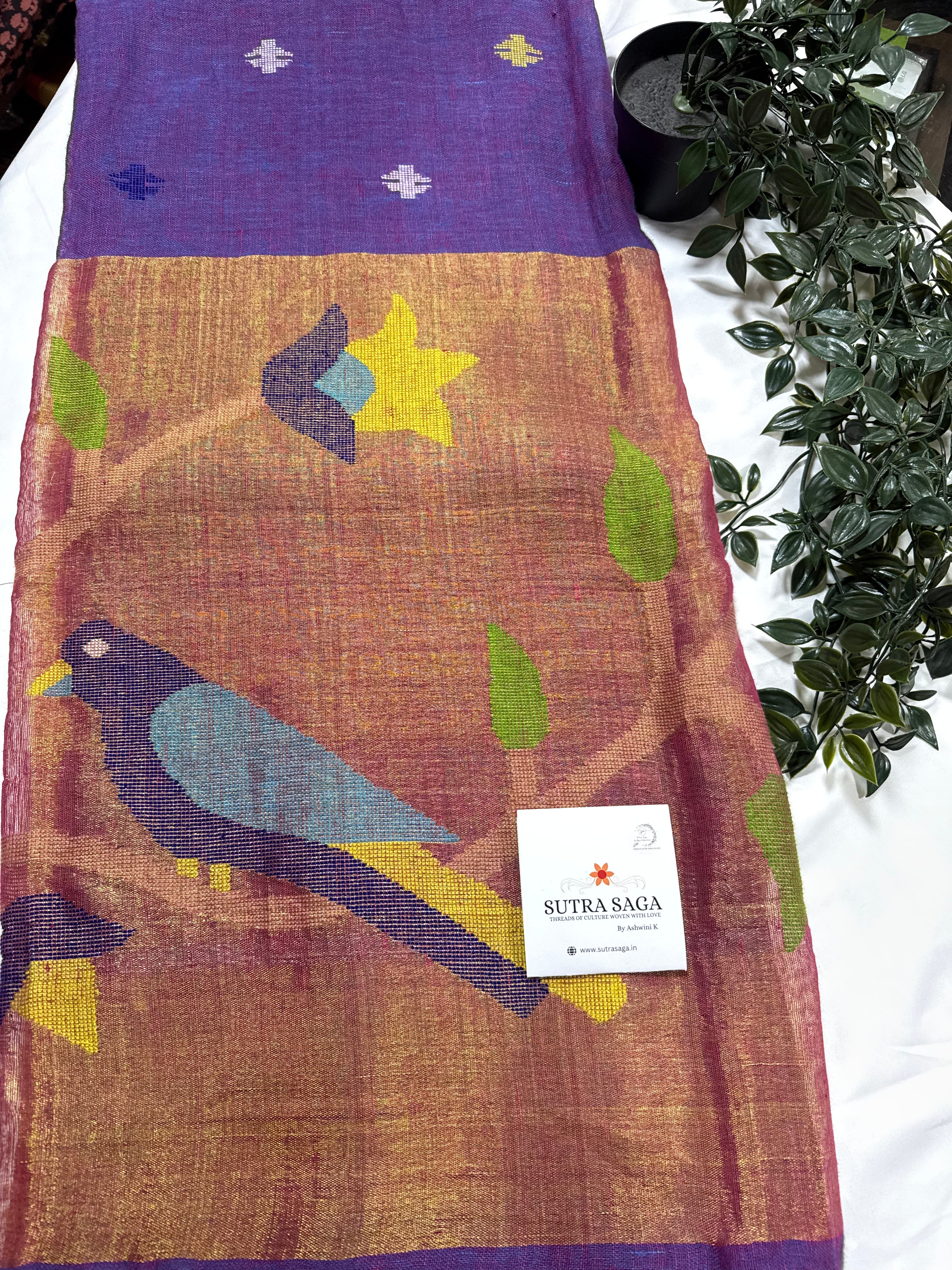 Linen Paithani Jamdani Saree