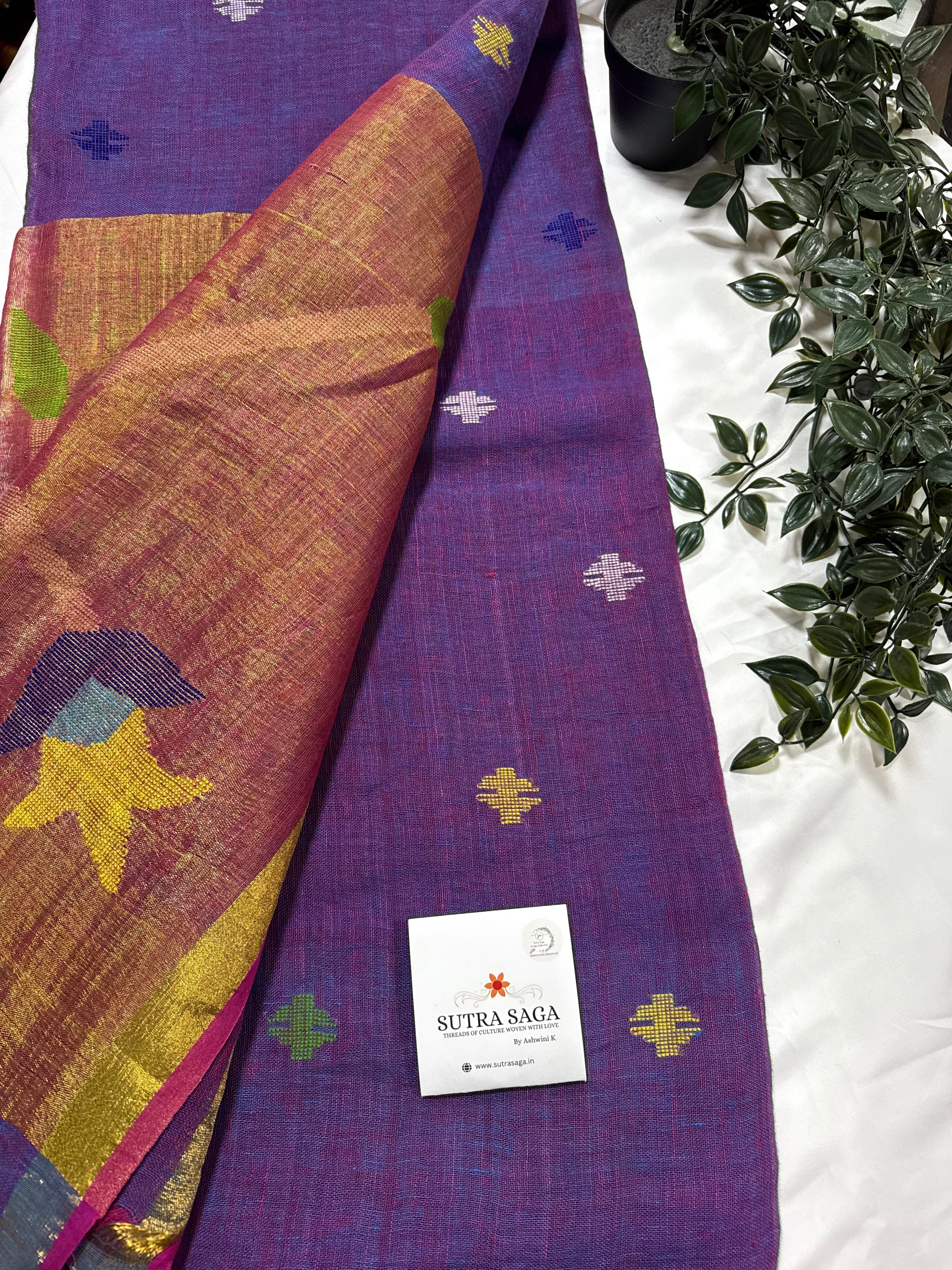 Linen Paithani Jamdani Saree