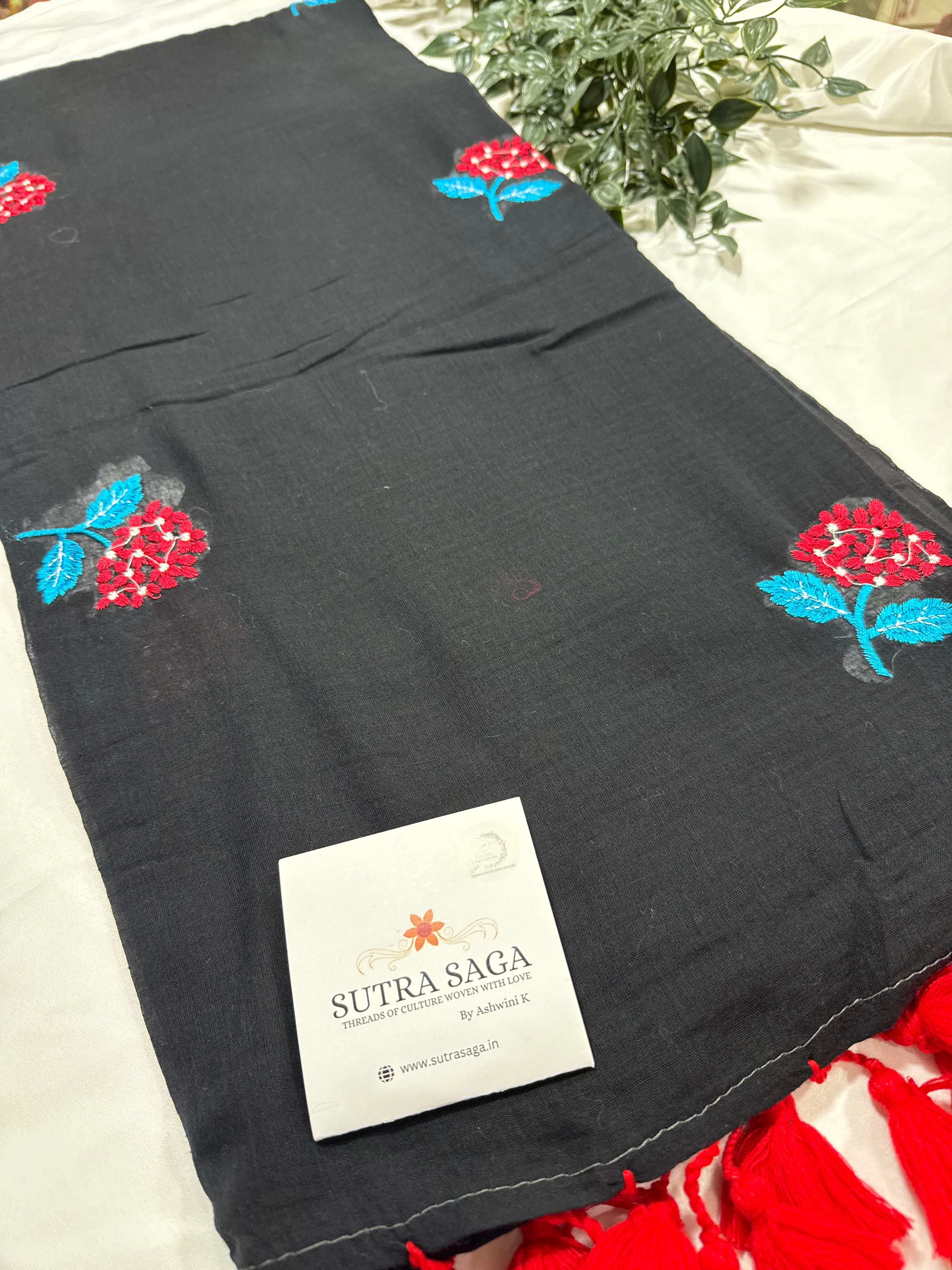 Mul cotton Embroidery Saree